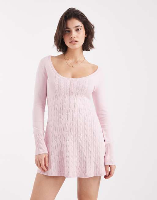 Hollister - Gebreide babydoll mini-jurk met knopen aan de voorkant in roze