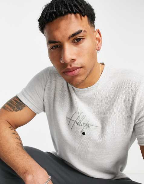Hollister - Gebreide top met korte mouwen en logo op de voorkant in grijs - view 1