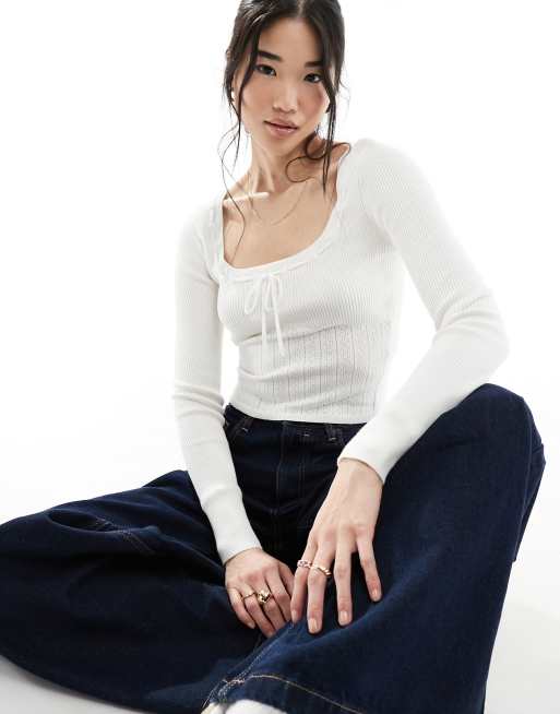 Hollister - Gebreide top met lange mouwen in wit