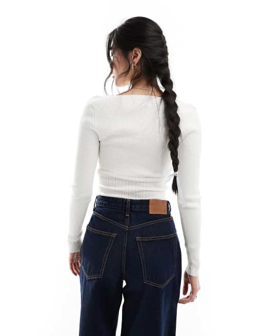 Hollister - Gebreide top met lange mouwen in wit, 2 van 4