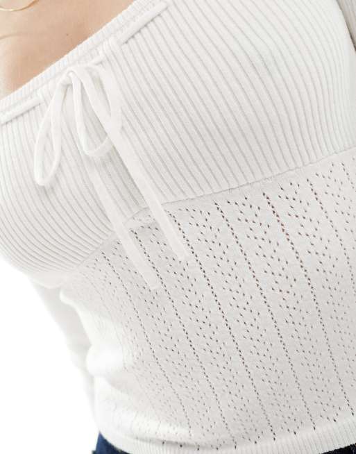 Hollister - Gebreide top met lange mouwen in wit, 3 van 4