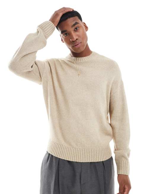 Hollister - Gebreide trui met ronde hals in beige