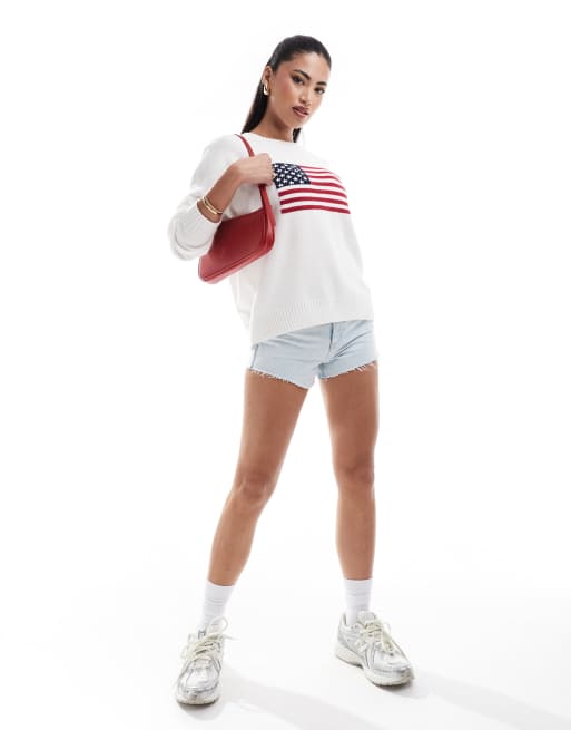 Hollister Gebreide trui met USA vlag in wit ASOS