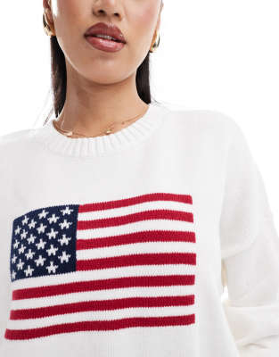 Vrouwen Y2K Vintage Oversized Trui Lange Mouw Crew Neck USA Vlag