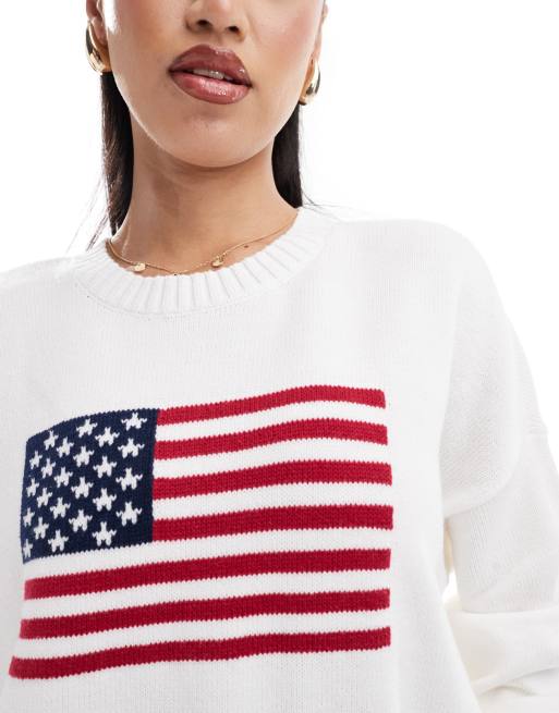 Hollister Gebreide trui met USA vlag in wit ASOS