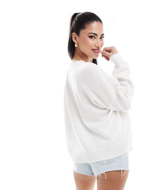 Hollister Gebreide trui met USA vlag in wit ASOS