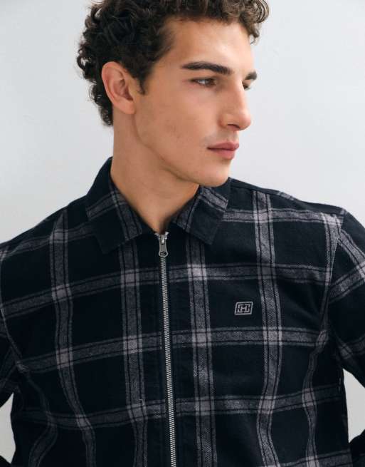 Hollister gebürstete Jacke mit Kragen in Schwarz kariert, 5 von 5