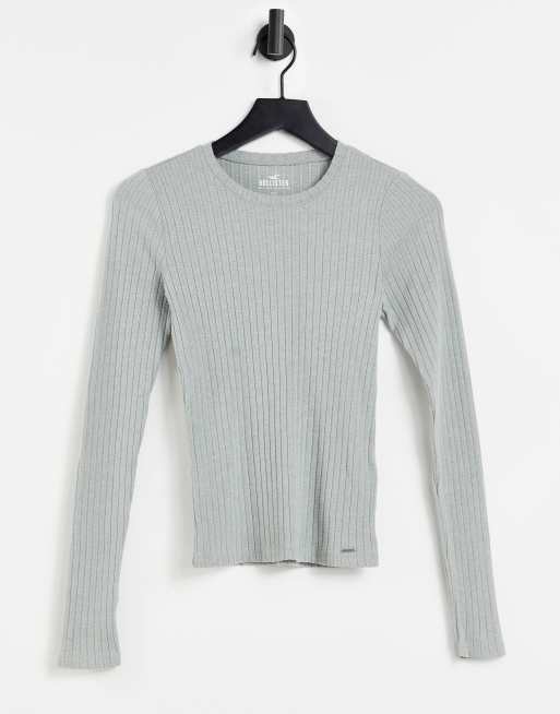 Hollister - Geribbeld slim fit T-shirt met lange mouwen in grijs