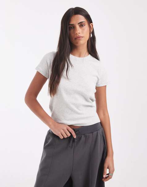 Hollister - Geribbelde baby tee in lichtgrijs - view 1