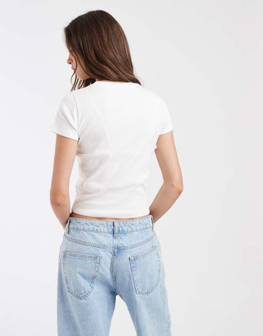 Hollister - Geribbelde baby tee in wit, 4 van 4