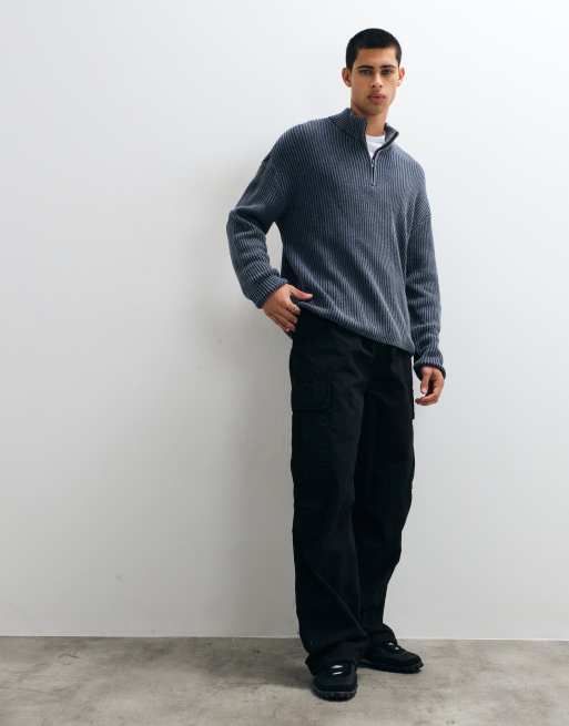 Hollister gerippter Pullover mit 1/4-Reißverschluss in Blau, 2 von 5