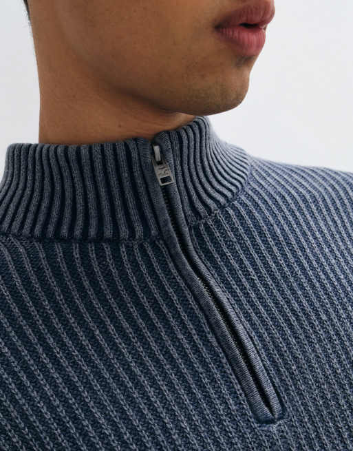 Hollister gerippter Pullover mit 1/4-Reißverschluss in Blau, 3 von 5