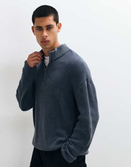 Hollister gerippter Pullover mit 1/4-Reißverschluss in Blau, 4 von 5