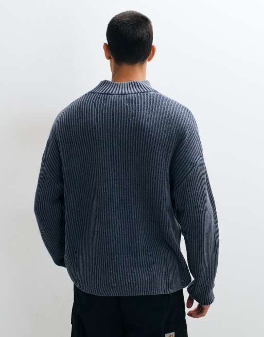 Hollister gerippter Pullover mit 1/4-Reißverschluss in Blau, 5 von 5