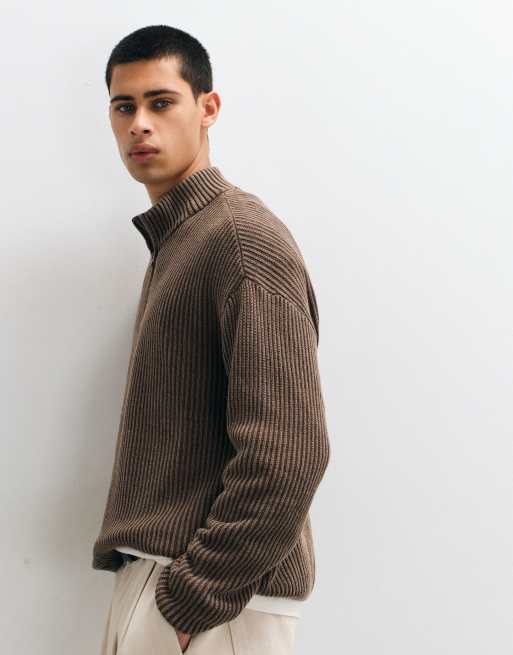 Hollister gerippter Pullover mit 1/4-Reißverschluss in Braun, 4 von 5