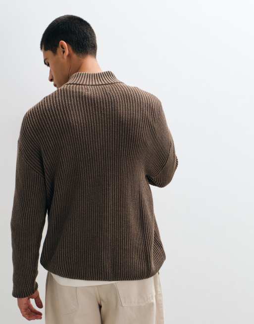 Hollister gerippter Pullover mit 1/4-Reißverschluss in Braun, 5 von 5