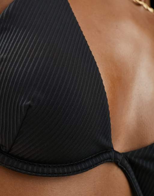 Hollister – Geripptes Bügel-Bikinioberteil in Schwarz, Kombiteil, 4 von 4