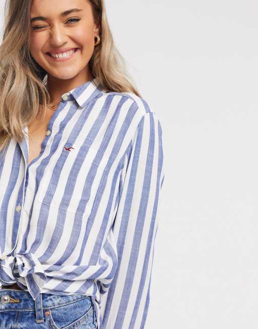 Hollister Gestreept overhemd met lange mouwen in blauw