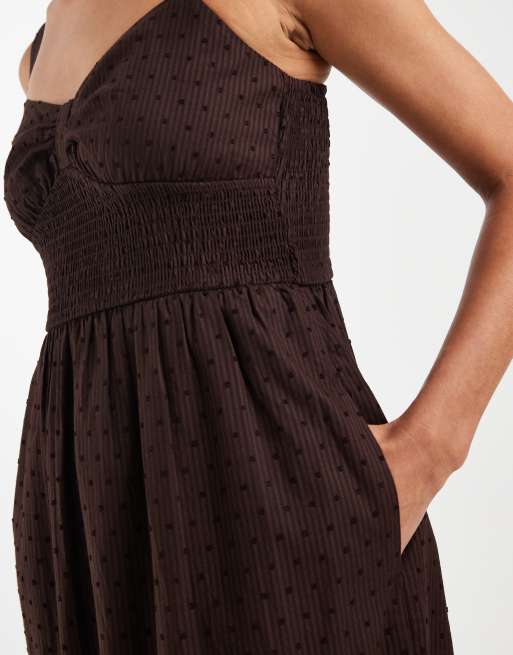 Hollister - Gestreepte maxi jurk met V-hals, bandjes en split in bruin, 3 van 4