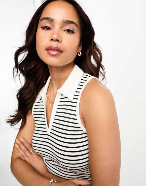 Hollister - Gestreepte, mouwloze polotop in zwart en wit