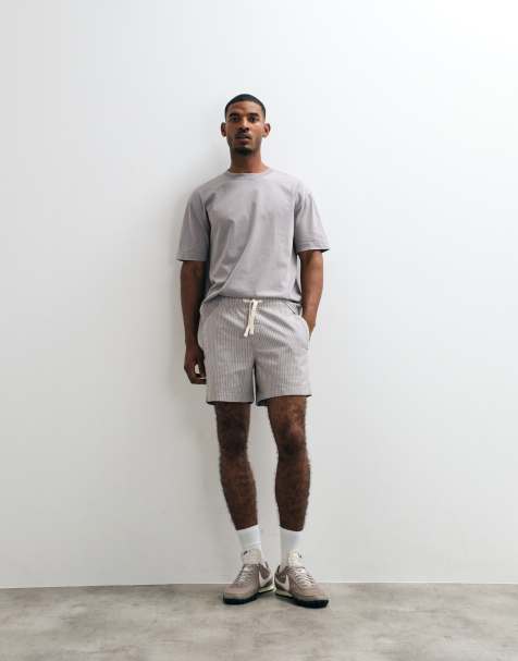 Hollister - Gestreepte short van katoen en linnenmix met elastische taille in bruin - view 1