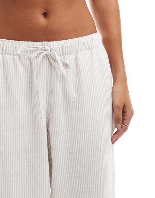 Hollister – Gestreifte Hose aus Leinen in Beige mit elastischem Bund, 5 von 5
