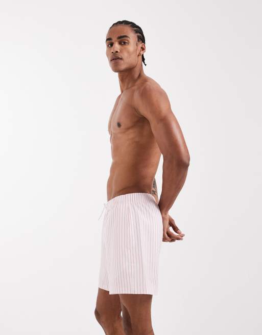 Hollister – Gestreifte Seersucker-Badeshorts in Rosa, 3 von 5