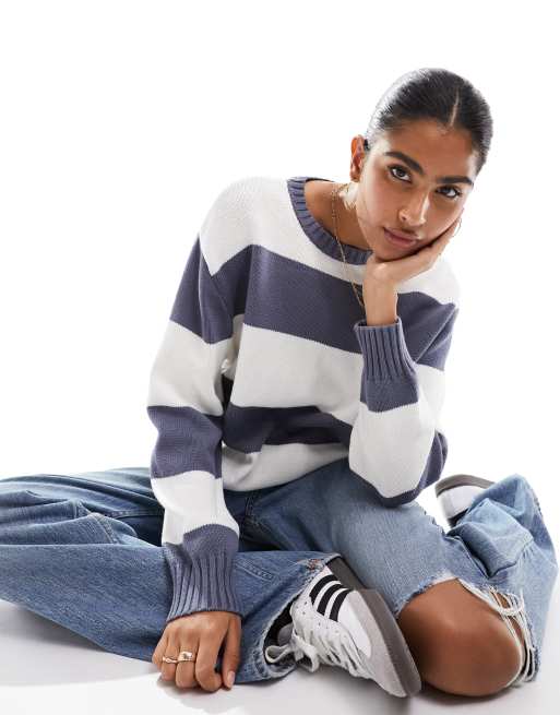 Hollister Gestreifter Oversize Pullover in Blau und WeiB ASOS
