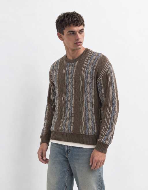 Hollister gestrickter Pullover mit Rundhalsausschnitt in Braun mit Fair-Isle-Muster, 9 von 10