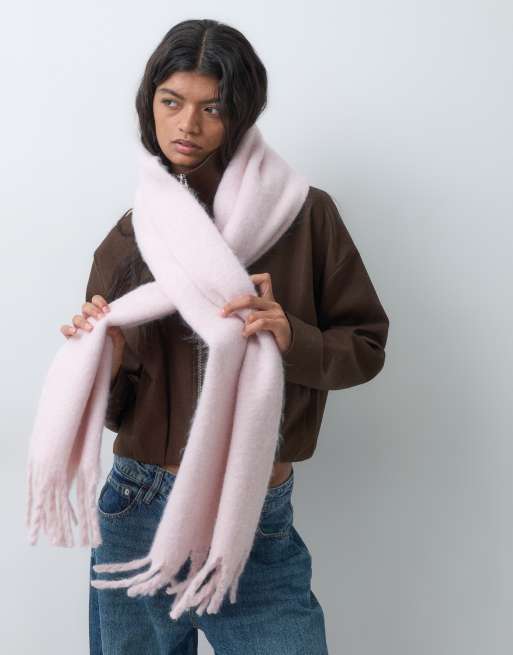 Hollister gestrickter Schal mit Fransen in Babyrosa, 5 von 5