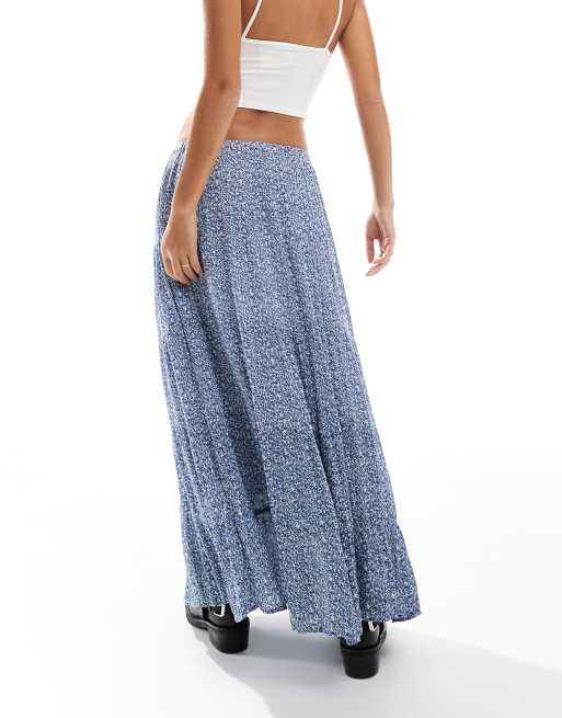 Hollister – Gestufter Maxirock in Blau mit Blumenmuster, 2 von 5