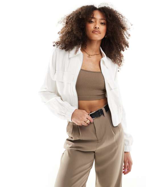 Hollister - Giacca bomber bianca in misto lino