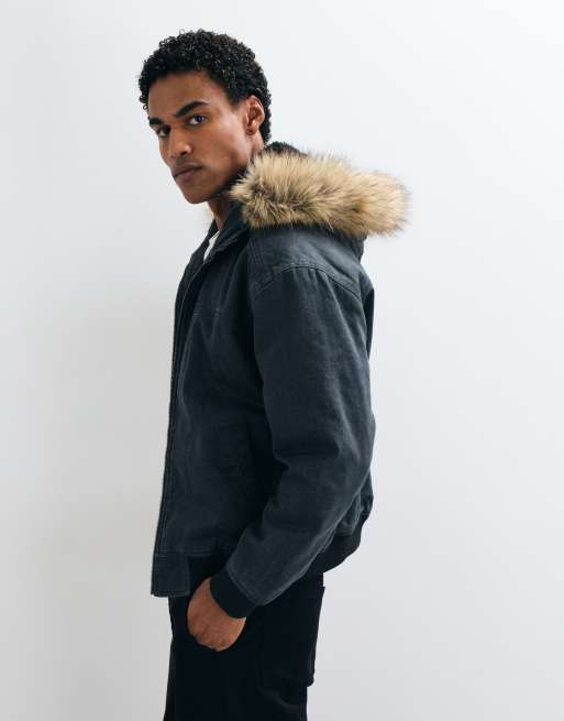 Hollister giacca bomber con cappuccio pesante nera slavata, 2 di 5