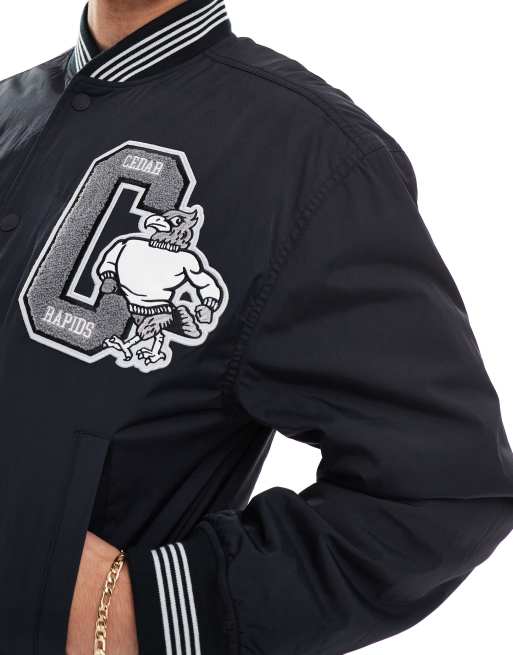 Hollister - Giacca bomber nera stile college, 4 di 4