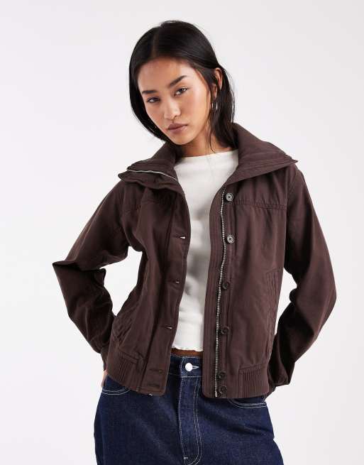 Hollister - Giacca bomber vintage anni 2000 marrone scuro