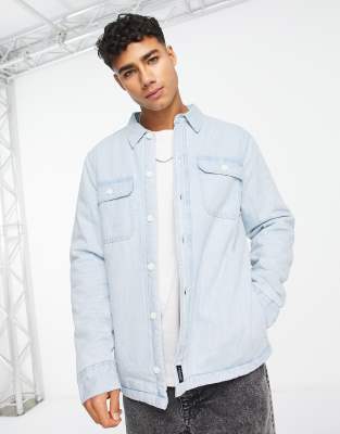 Hollister sherpa lined denim overshirt jacket in light wash - ASOS Price Checker