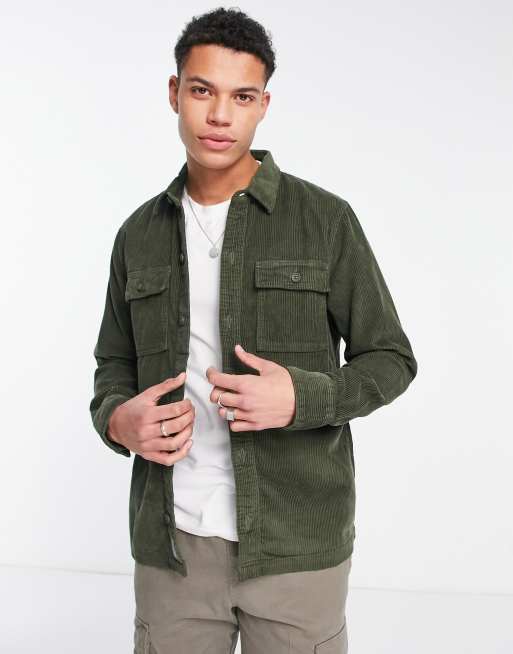 Hollister - Giacca in velluto a coste verde scuro con 2 tasche