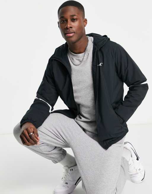 Hollister Giacca sportiva con cappuccio foderata in pile nera con logo ASOS