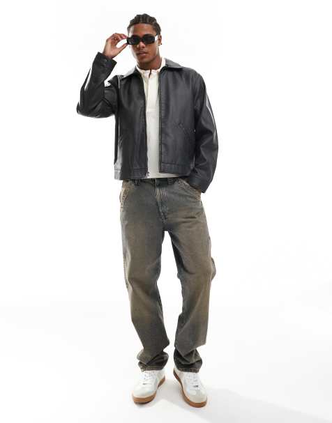 Hollister - Giacca stile biker in pelle sintetica vintage squadrata nera - view 1