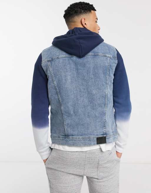 Hollister Giacca trucker di jeans grigio sfumato con cappuccio in jersey