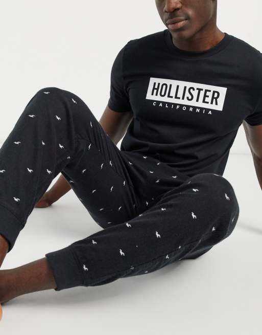 Hollister gift set loungewear jogger and t shirt in black with all