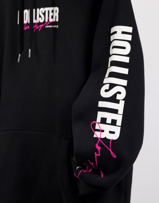 Hollister glow in the dark sleeve and back print logo hoodie in