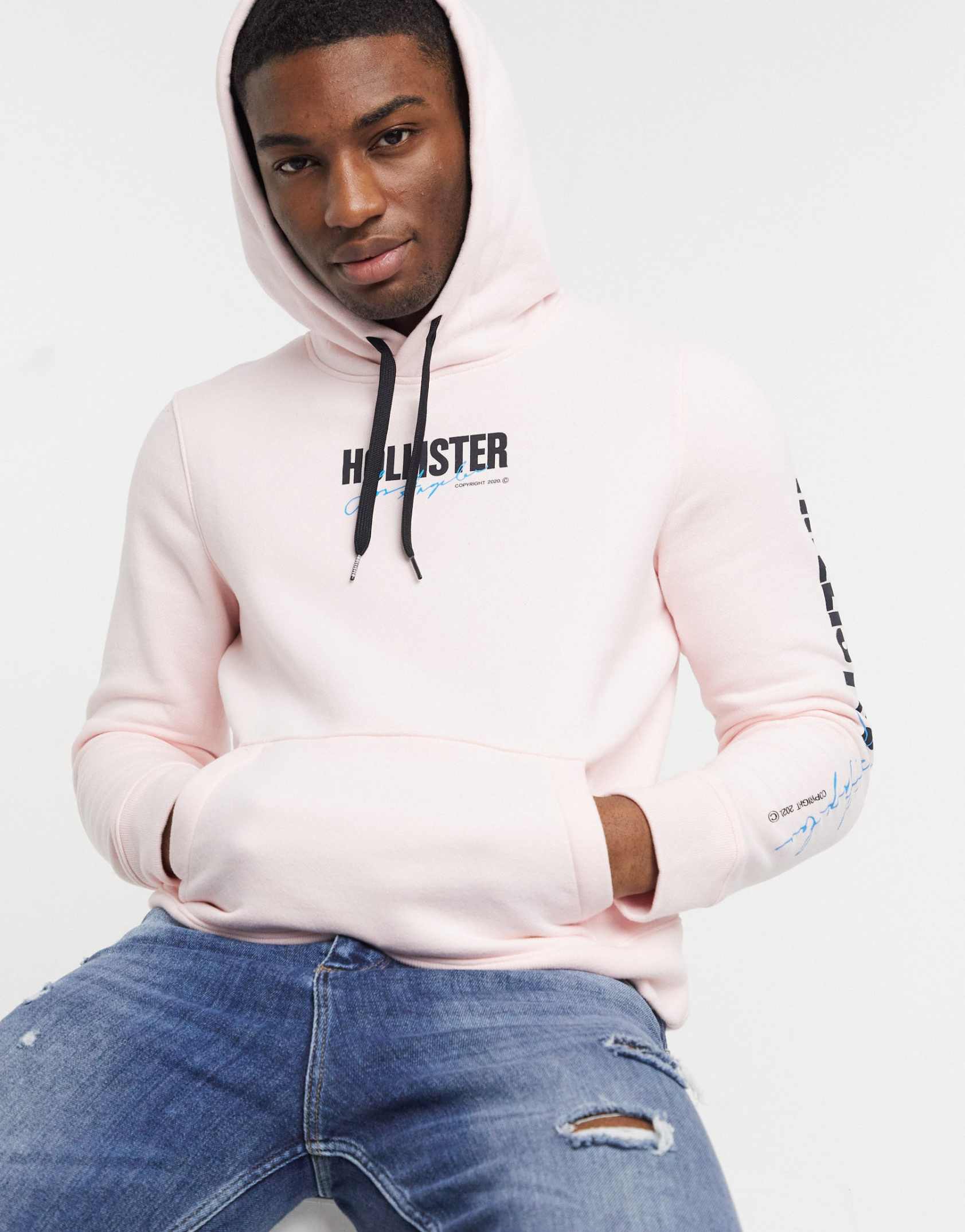 Hollister white and pink hoodie clearance
