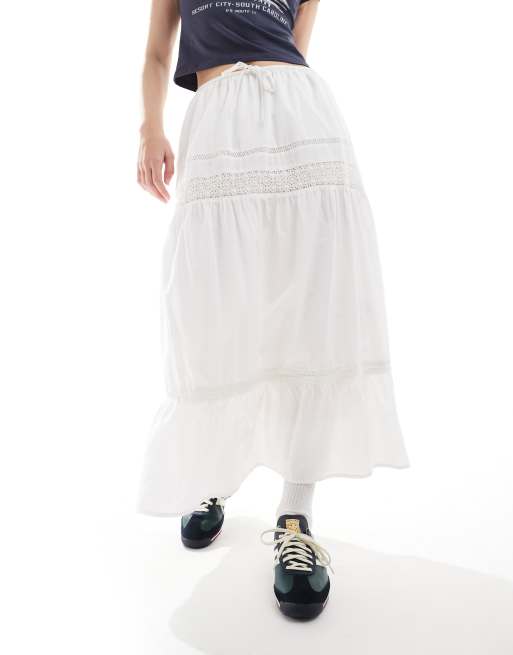 Hollister - Gonna lunga bianca con inserto in pizzo