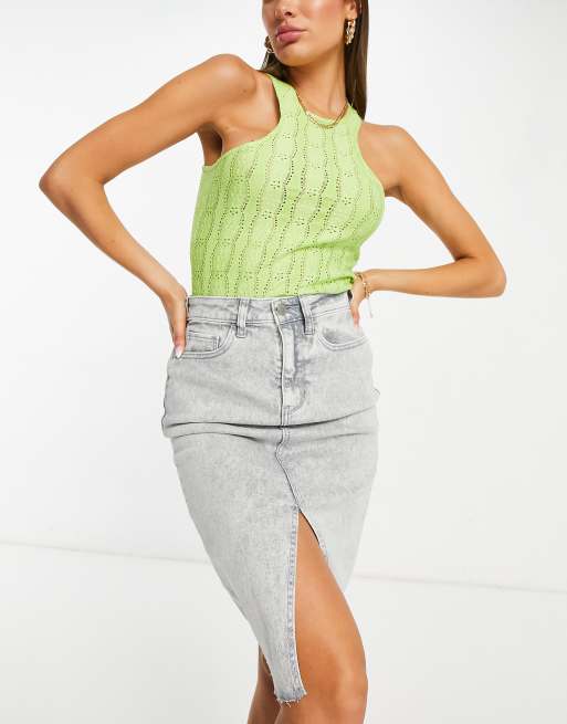 Hollister - Gonna midi di jeans grigio slavato