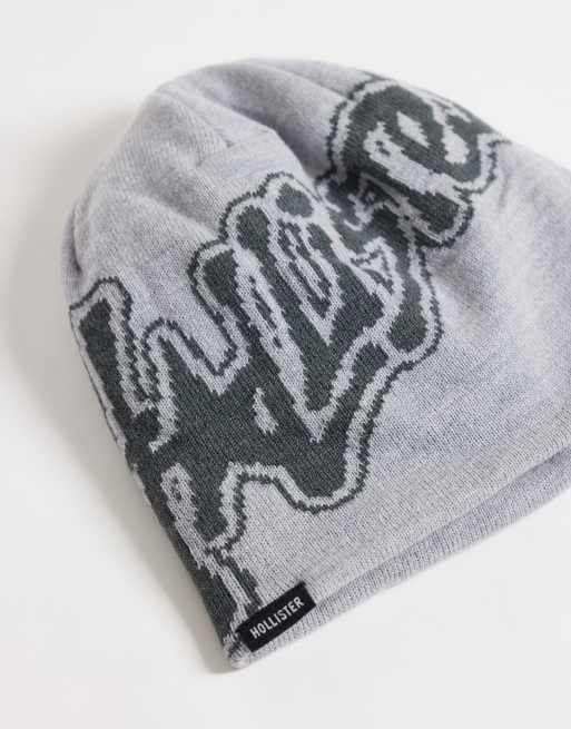 Hollister gorro de punto con motivo gráfico en gris, 1 de 3