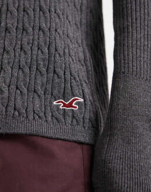 Hollister – Grå, flätstickad babydoll-topp med långa ärmar, 4 av 4