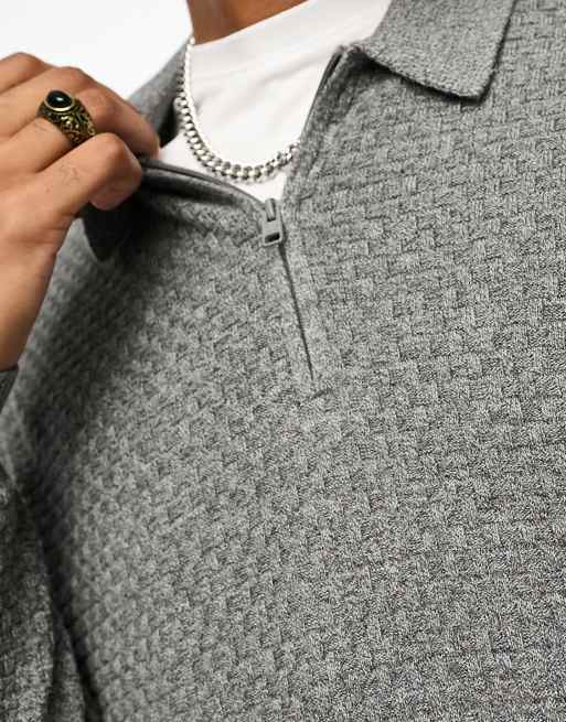 Hollister – Grå, stickad pikétröja med dragkedja vid halsen, 2 av 4