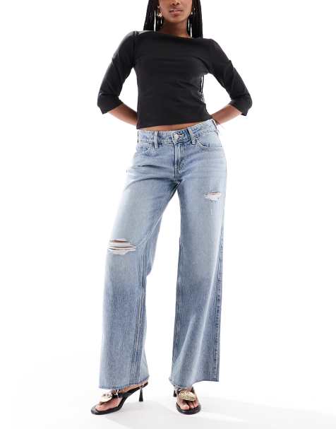 Hollister - Grå superposede jeans med lav talje, buet snit og tonet finish - view 1