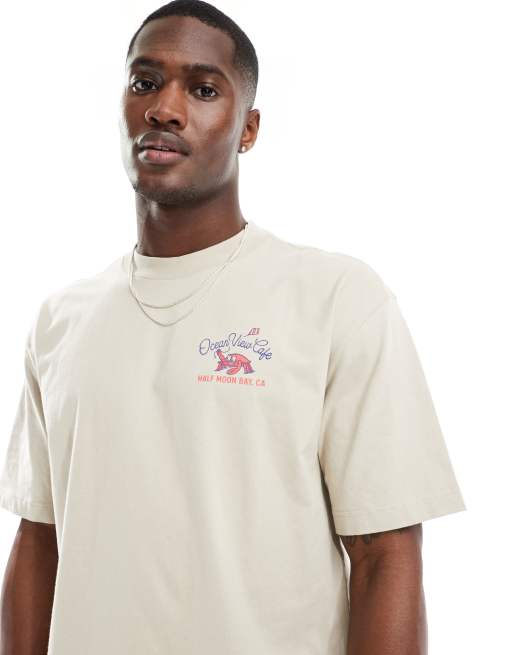 Hollister – Grå t-shirt i boxig passform med "Ocean View Cafe"-tryck baktill, 2 av 4